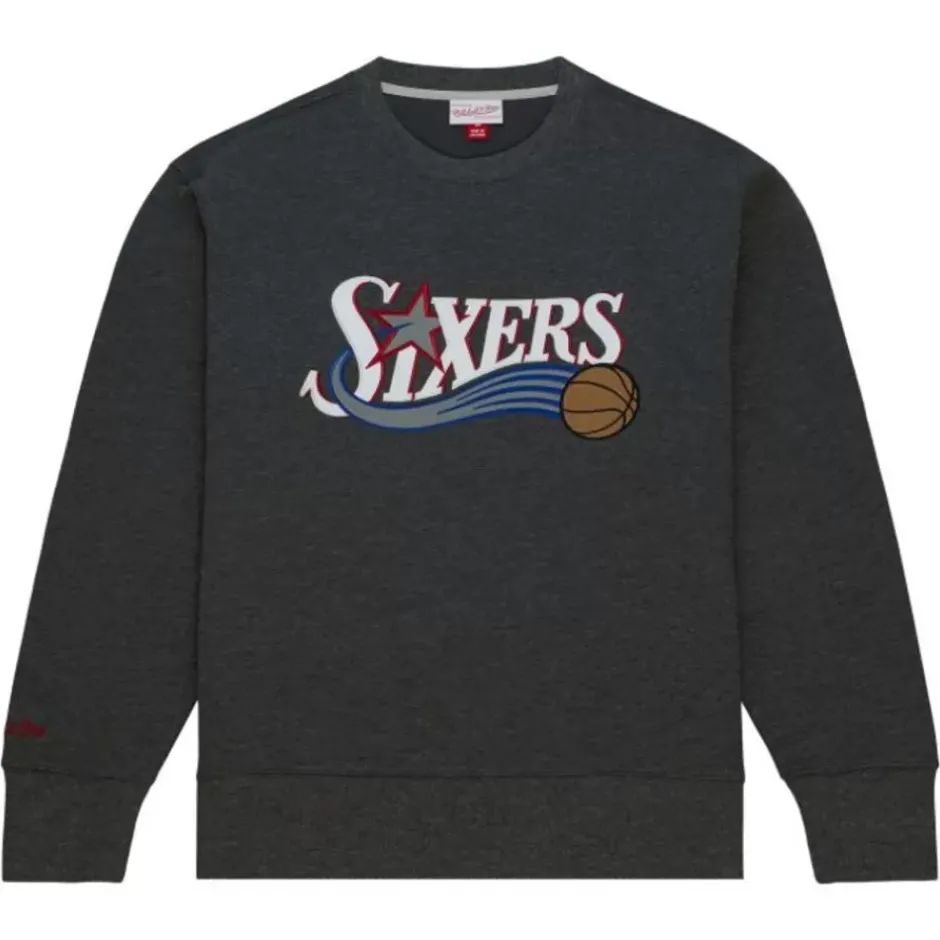 Men Mitchell & Ness Hoodies & Sweatshirts-Playoff Win 2.0 Crew Vintage Philadelphia 76Ers