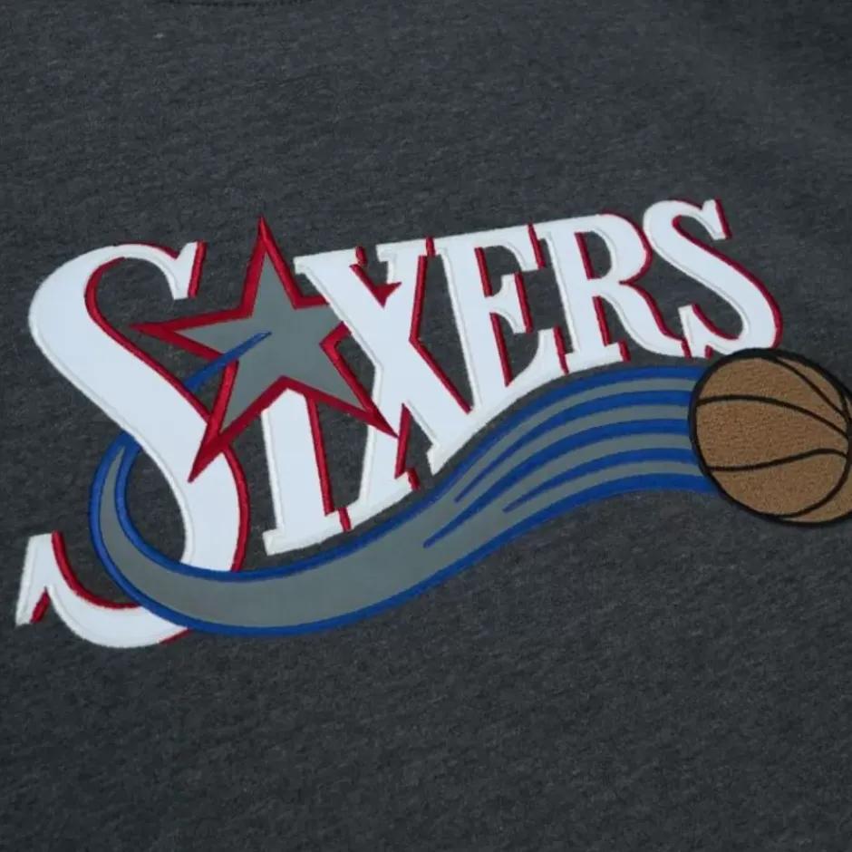 Men Mitchell & Ness Hoodies & Sweatshirts-Playoff Win 2.0 Crew Vintage Philadelphia 76Ers