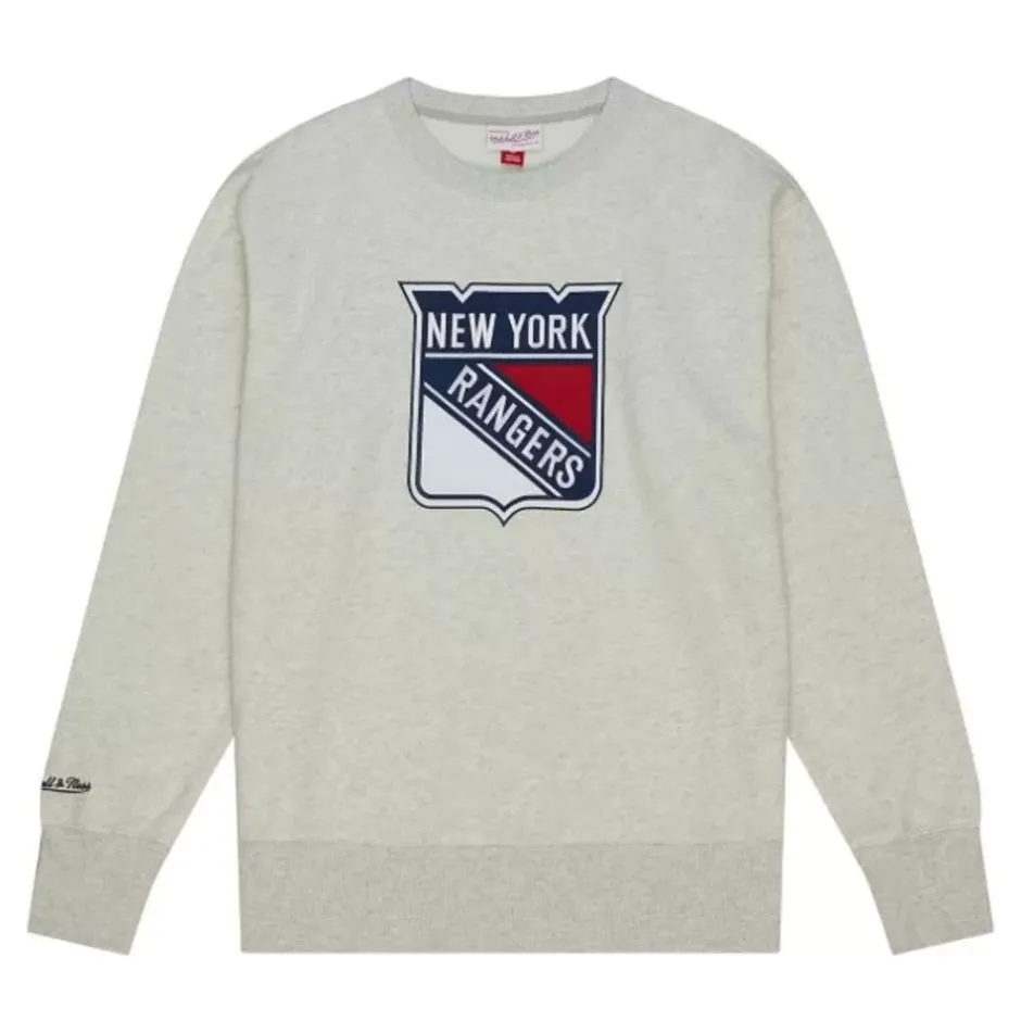 Men Mitchell & Ness Hoodies & Sweatshirts-Playoff Win 2.0 Crew Vintage New York Rangers