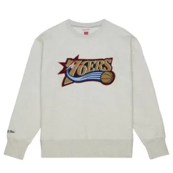 Men Mitchell & Ness Hoodies & Sweatshirts-Playoff Win 2.0 Crew Vintage Philadelphia 76Ers
