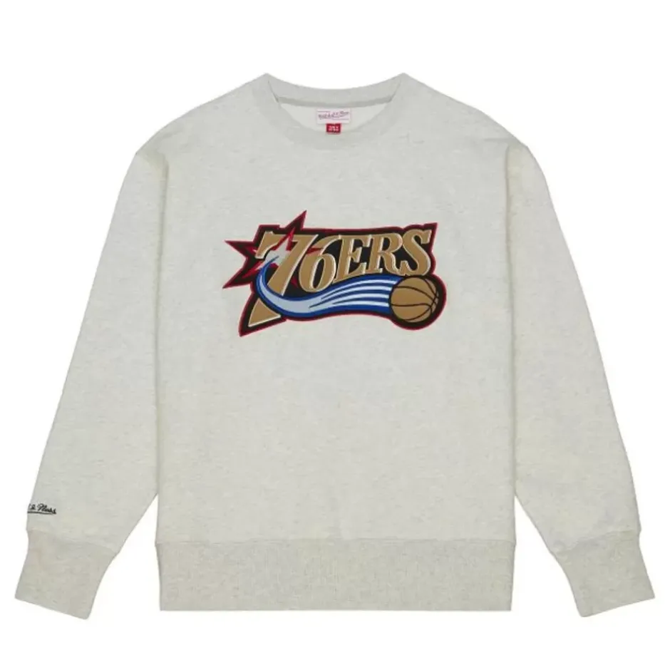 Men Mitchell & Ness Hoodies & Sweatshirts-Playoff Win 2.0 Crew Vintage Philadelphia 76Ers