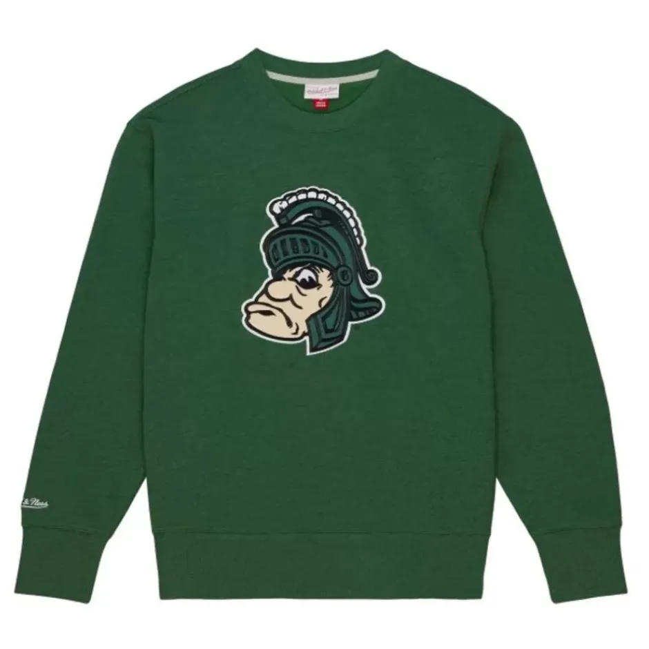 Men Mitchell & Ness Hoodies & Sweatshirts-Playoff Win 2.0 Crew Vintage Michigan State University