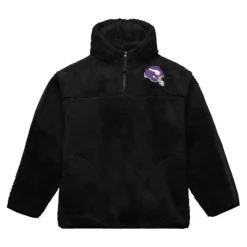 Men Mitchell & Ness Hoodies & Sweatshirts-Polar Fleece 1/4 Zip Pullover Hoodie Minnesota Vikings