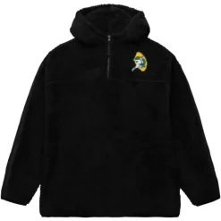 Men Mitchell & Ness Hoodies & Sweatshirts-Polar Fleece 1/4 Zip Pullover Hoodie Green Bay Packers