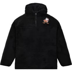 Men Mitchell & Ness Hoodies & Sweatshirts-Polar Fleece 1/4 Zip Pullover Hoodie Cleveland Browns