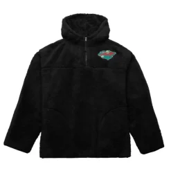 Men Mitchell & Ness Hoodies & Sweatshirts-Polar Fleece 1/4 Zip Pullover Hoodie Current Logo Minnesota Wild