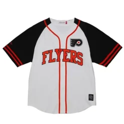Men Mitchell & Ness T-Shirts & Tops-Practice Day Button Front Jersey Philadelphia Flyers