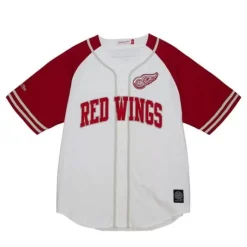 Men Mitchell & Ness T-Shirts & Tops-Practice Day Button Front Jersey Detroit Red Wings