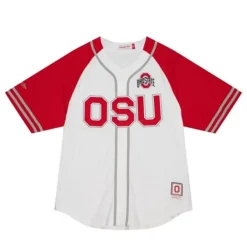 Men Mitchell & Ness T-Shirts & Tops-Practice Day Button Front Jersey Ohio State