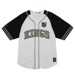 Men Mitchell & Ness T-Shirts & Tops-Practice Day Button Front Jersey Los Angeles Kings