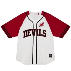 Men Mitchell & Ness T-Shirts & Tops-Practice Day Button Front Jersey New Jersey Devils