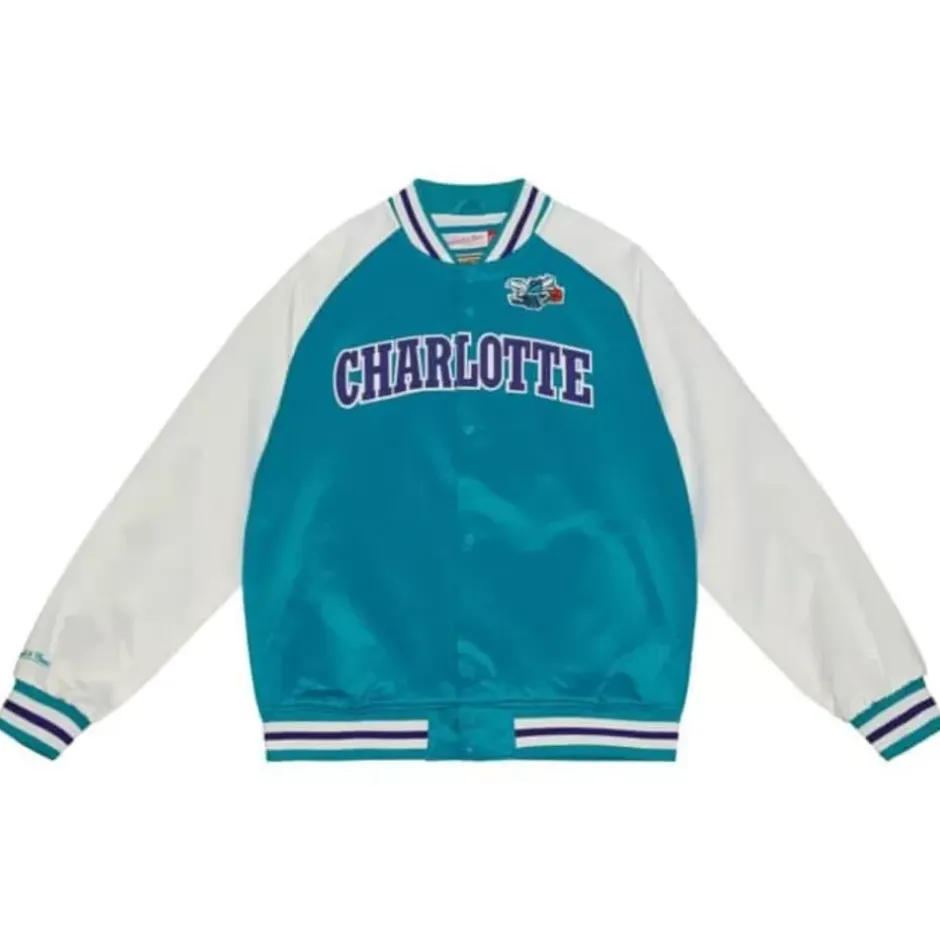 Men Mitchell & Ness Jackets & Outerwear-Primetime Lightweight Satin Jacket Charlotte Hornets