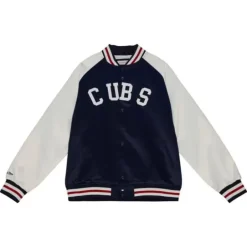 Men Mitchell & Ness Jackets & Outerwear-Primetime Lightweight Satin Jacket Chicago Cubs