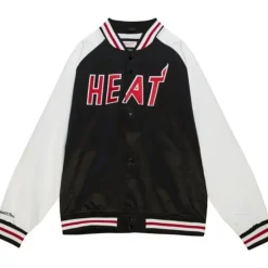 Men Mitchell & Ness Jackets & Outerwear-Primetime Lightweight Satin Jacket Miami Heat