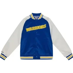 Men Mitchell & Ness Jackets & Outerwear-Primetime Lightweight Satin Jacket Golden State Warriors