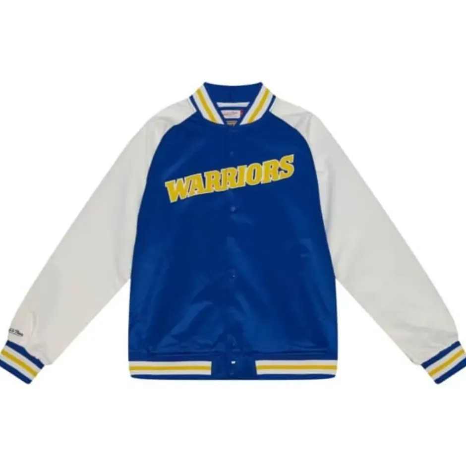 Men Mitchell & Ness Jackets & Outerwear-Primetime Lightweight Satin Jacket Golden State Warriors