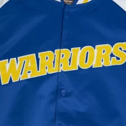 Men Mitchell & Ness Jackets & Outerwear-Primetime Lightweight Satin Jacket Golden State Warriors