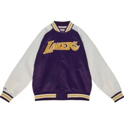 Men Mitchell & Ness Jackets & Outerwear-Primetime Lightweight Satin Jacket Los Angeles Lakers