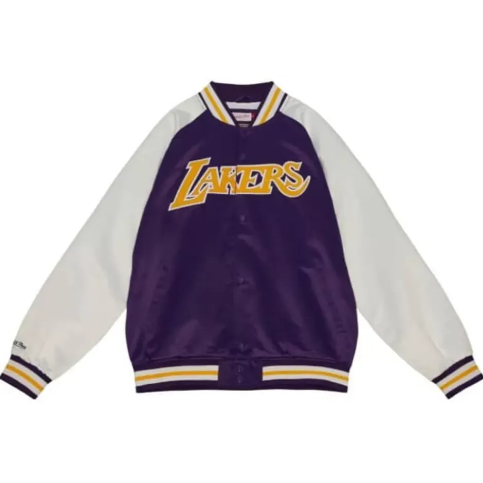 Men Mitchell & Ness Jackets & Outerwear-Primetime Lightweight Satin Jacket Los Angeles Lakers