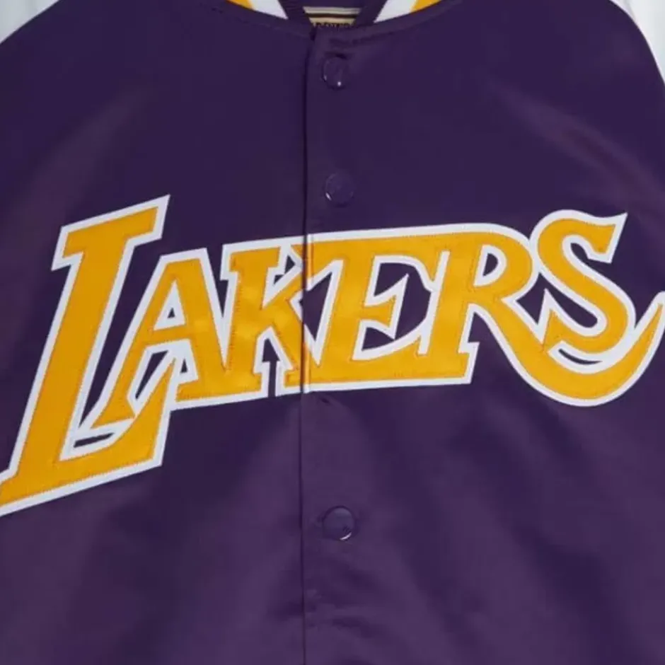 Men Mitchell & Ness Jackets & Outerwear-Primetime Lightweight Satin Jacket Los Angeles Lakers