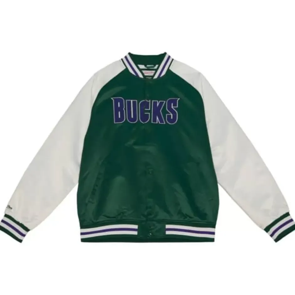 Men Mitchell & Ness Jackets & Outerwear-Primetime Lightweight Satin Jacket Milwaukee Bucks