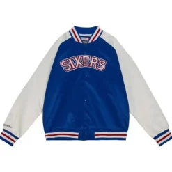 Men Mitchell & Ness Jackets & Outerwear-Primetime Lightweight Satin Jacket Philadelphia 76Ers