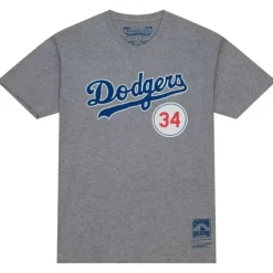 Men Mitchell & Ness T-Shirts & Tops-Retired Number Tee Los Angeles Dodgers Fernando Valenzuela