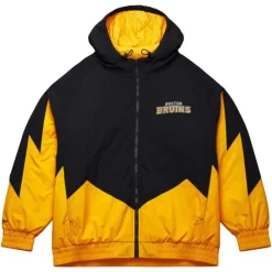 Men Mitchell & Ness Jackets & Outerwear-Retro Full Zip Jacket Current Logo Boston Bruins