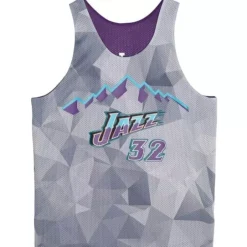 Men Mitchell & Ness T-Shirts & Tops-Reversible Mesh Tank Utah Jazz Karl Malone