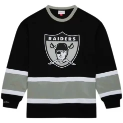 Men Mitchell & Ness Hoodies & Sweatshirts-Satin Insert Fleece Crew Oakland Raiders