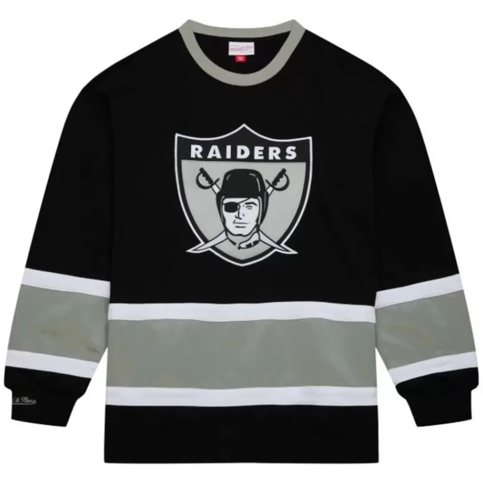 Men Mitchell & Ness Hoodies & Sweatshirts-Satin Insert Fleece Crew Oakland Raiders