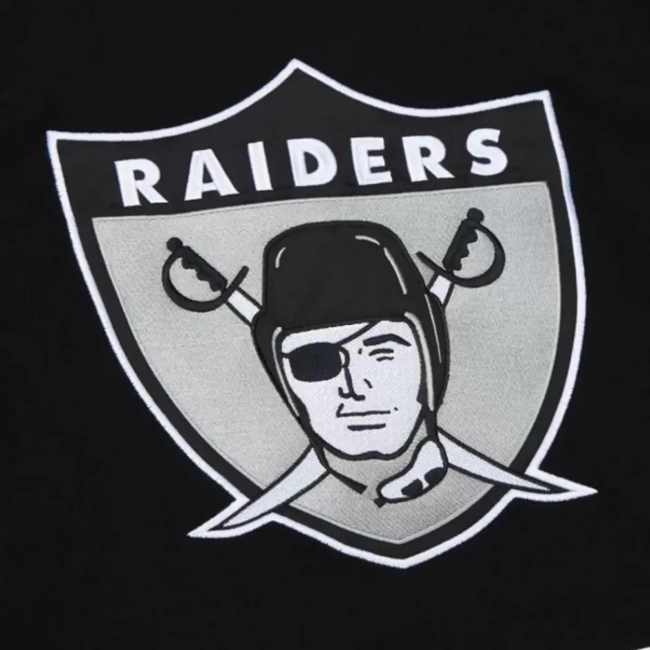 Men Mitchell & Ness Hoodies & Sweatshirts-Satin Insert Fleece Crew Oakland Raiders
