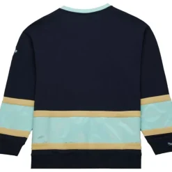 Men Mitchell & Ness Hoodies & Sweatshirts-Satin Insert Fleece Crew Current Logo Seattle Kraken