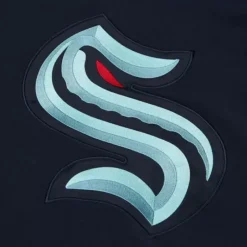 Men Mitchell & Ness Hoodies & Sweatshirts-Satin Insert Fleece Crew Current Logo Seattle Kraken