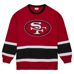Men Mitchell & Ness Hoodies & Sweatshirts-Satin Insert Fleece Crew San Francisco 49Ers