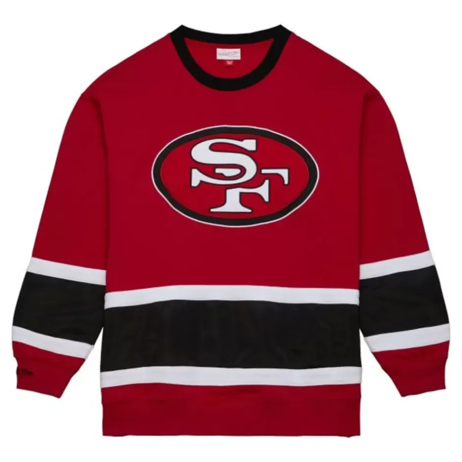 Men Mitchell & Ness Hoodies & Sweatshirts-Satin Insert Fleece Crew San Francisco 49Ers