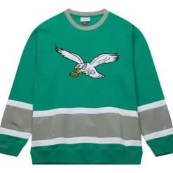 Men Mitchell & Ness Hoodies & Sweatshirts-Satin Insert Fleece Crew Philadelphia Eagles