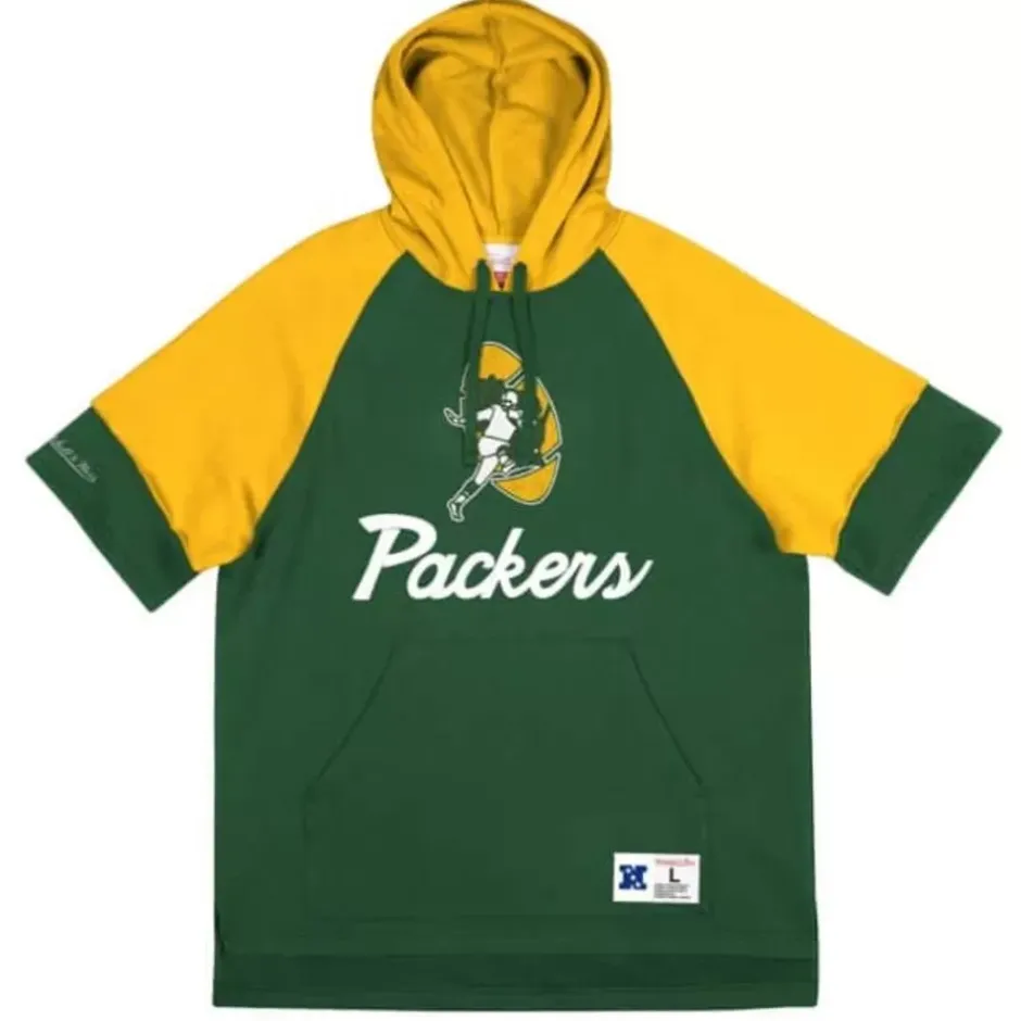 Men Mitchell & Ness Hoodies & Sweatshirts-Shortsleeve Fleece Hoodie Green Bay Packers