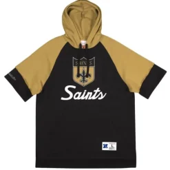Men Mitchell & Ness Hoodies & Sweatshirts-Shortsleeve Fleece Hoodie New Orleans Saints