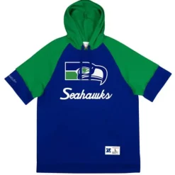 Men Mitchell & Ness Hoodies & Sweatshirts-Shortsleeve Fleece Hoodie Seattle Seahawks