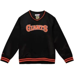 Men Mitchell & Ness Jackets & Outerwear-Sideline Pullover Satin Jacket San Francisco Giants