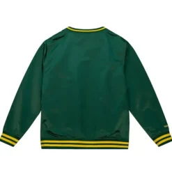 Men Mitchell & Ness Jackets & Outerwear-Sideline Pullover Satin Jacket Oakland Athletics