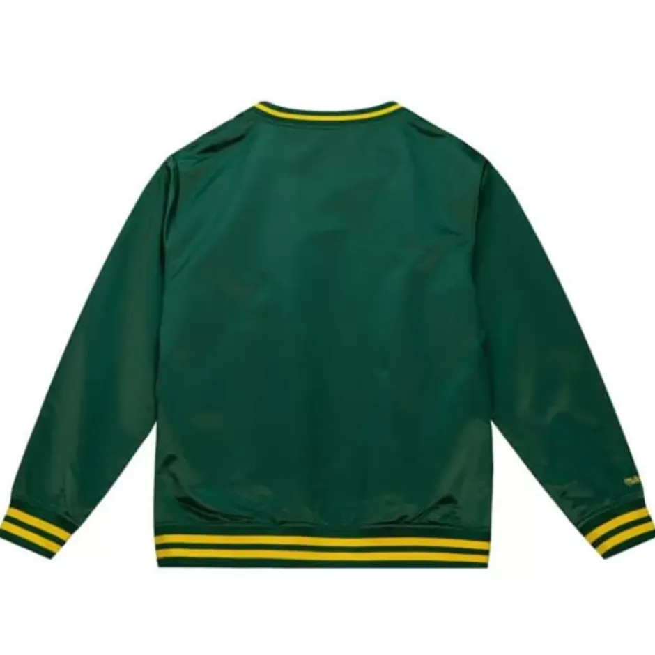 Men Mitchell & Ness Jackets & Outerwear-Sideline Pullover Satin Jacket Oakland Athletics