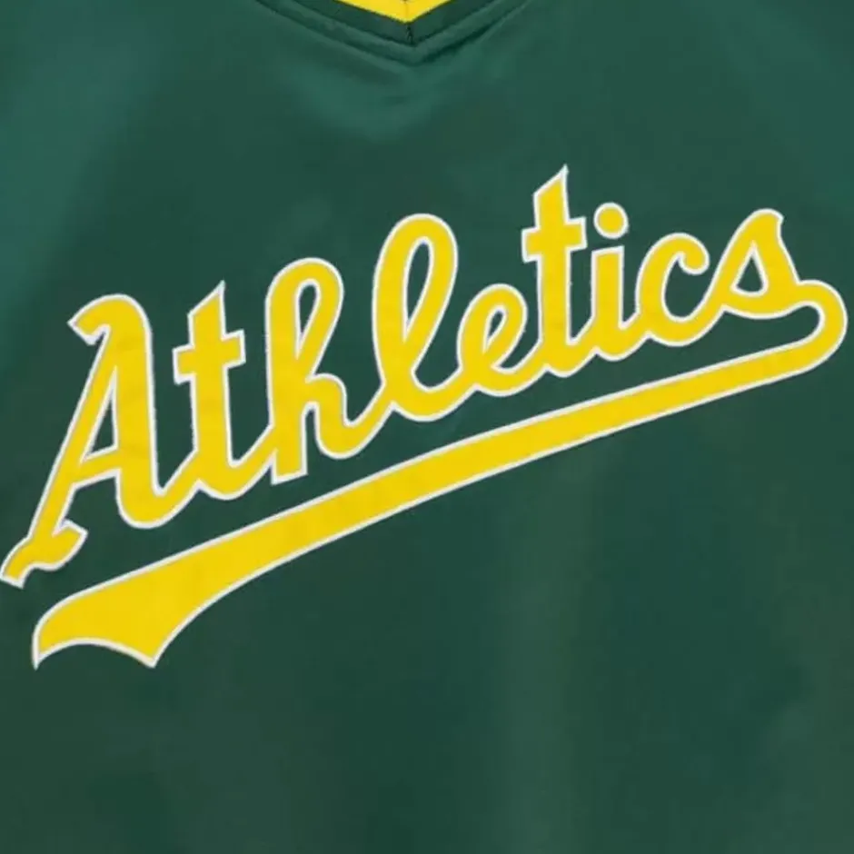 Men Mitchell & Ness Jackets & Outerwear-Sideline Pullover Satin Jacket Oakland Athletics