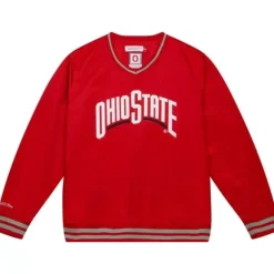Men Mitchell & Ness Jackets & Outerwear-Sideline Pullover Satin Jacket Ohio State