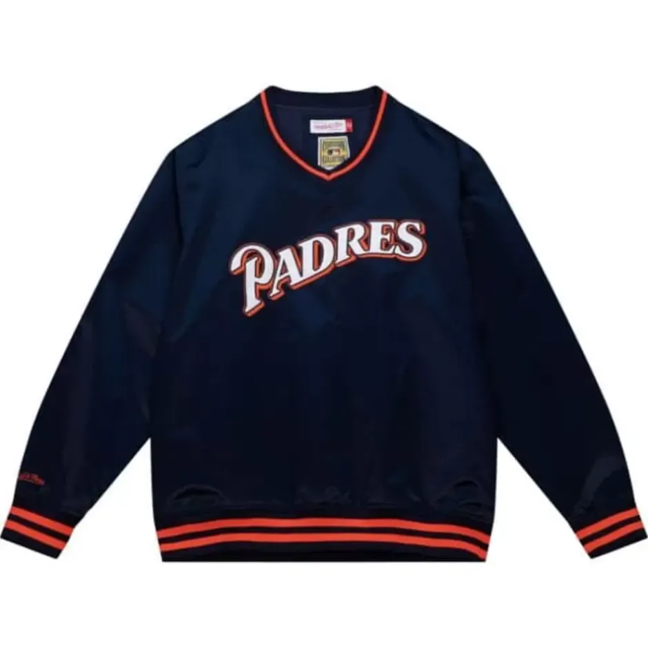 Men Mitchell & Ness Jackets & Outerwear-Sideline Pullover Satin Jacket San Diego Padres