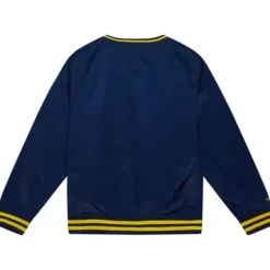 Men Mitchell & Ness Jackets & Outerwear-Sideline Pullover Satin Jacket University Of Michigan