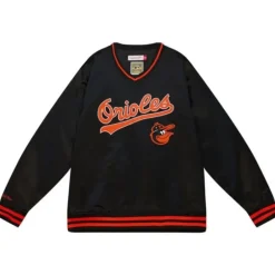 Men Mitchell & Ness Jackets & Outerwear-Sideline Pullover Satin Jacket Baltimore Orioles