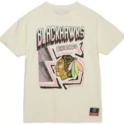 Men Mitchell & Ness T-Shirts & Tops-Sidewalk Sketch Ss Tee Chicago Blackhawks
