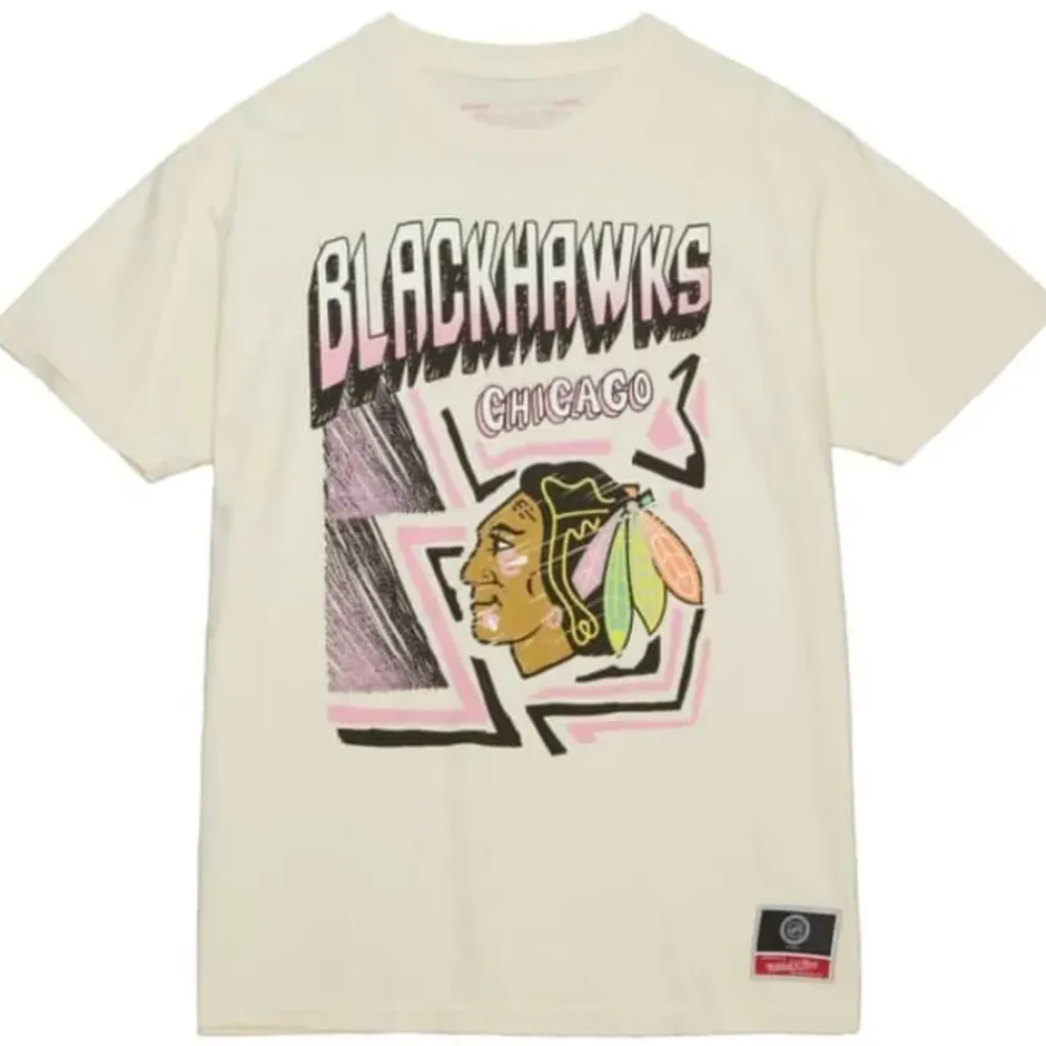 Men Mitchell & Ness T-Shirts & Tops-Sidewalk Sketch Ss Tee Chicago Blackhawks